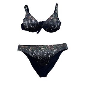 EUC Calzedonia Women's Black Green Ombré Sequin Bikini Set Size M